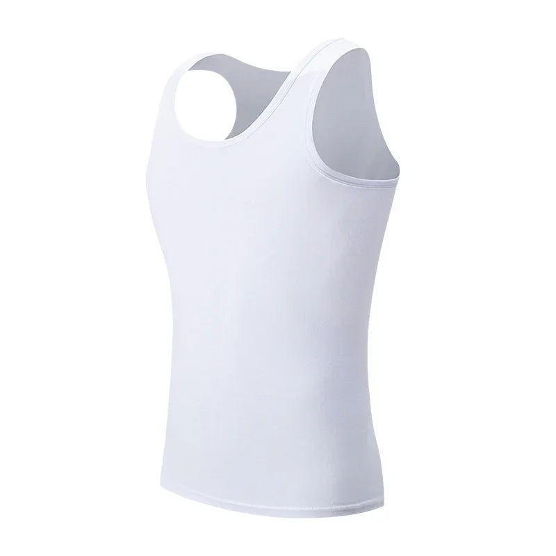 Men's solid color basic cotton narrow shoulder vest fashion/casual men's T-shirt sports fitness Joker round neck youth vest