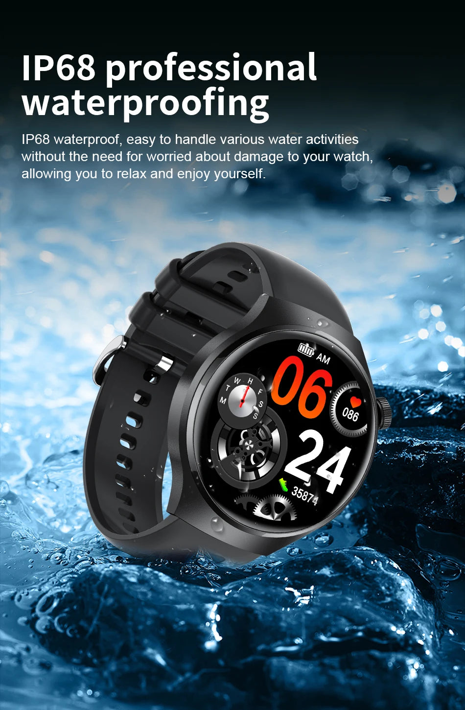 LIGE NFC Smart Watch HD Screen Temperature Monitoring Sports Watch/Bluetooth Call IP68 Waterproof GPS Smartwatch