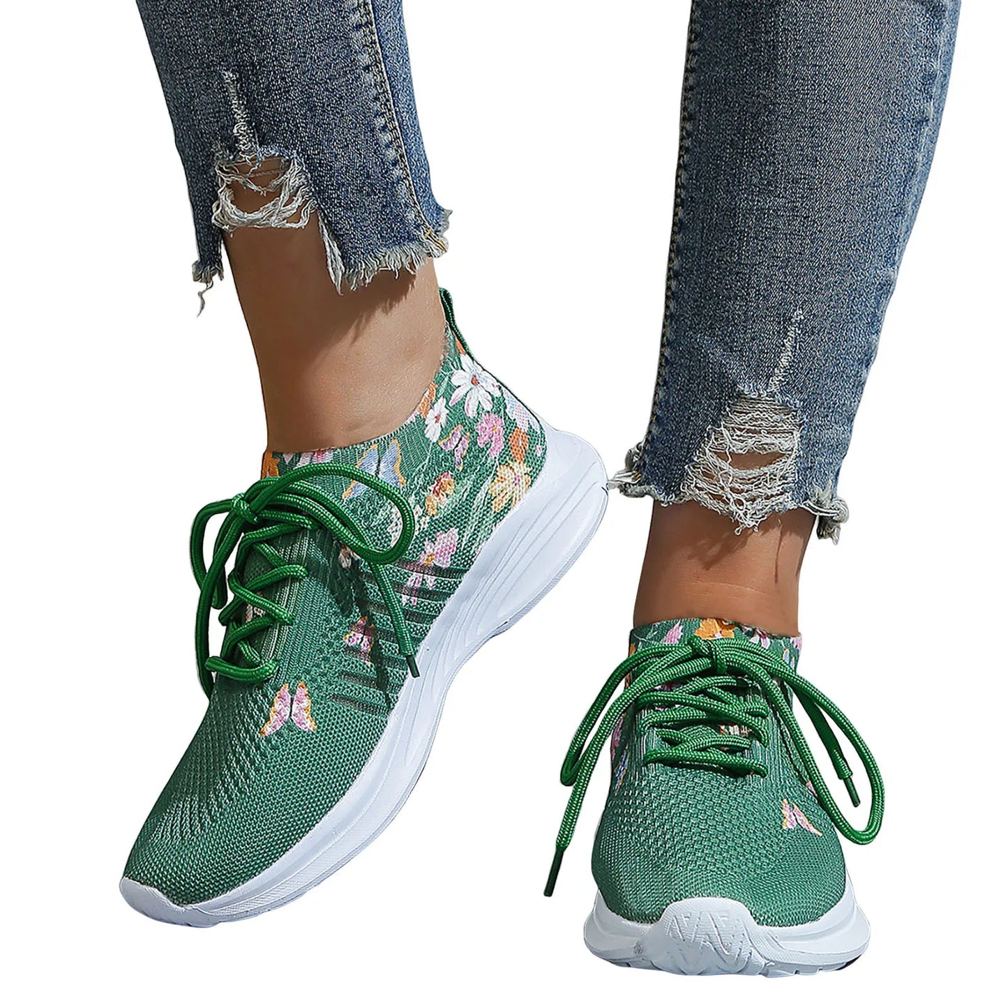 Women's Breathable Knitting Shoes New Flying Weaving Sneakers/Mesh Round Head Lace Up Soft Bottom