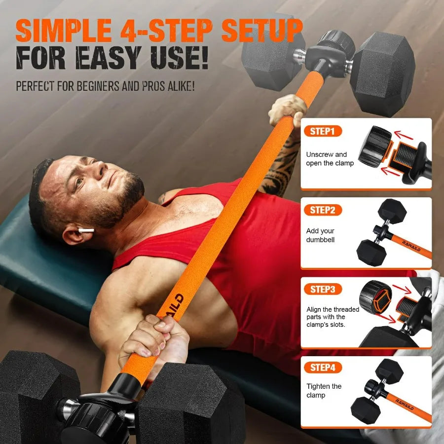 Dumbbell Converter, Convert Dumbbells to Barbell Set Weight Bar/for Bench Presses, Squats Hip Thrust Deadlifts