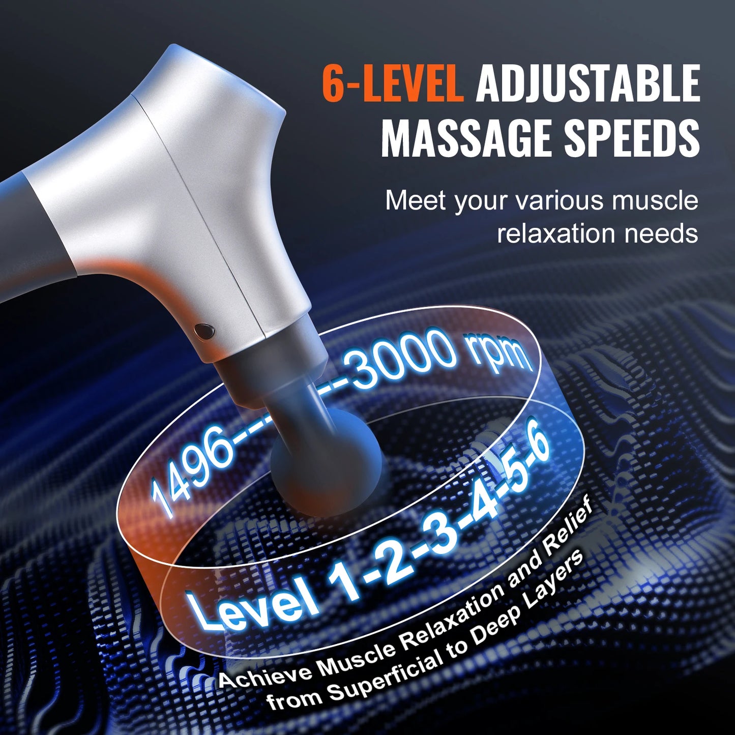 VEVOR Massage Gun Deep Tissue Percussion Muscle Massage Gun/with 6 Speed Levels & 4 Massage Heads 12V 2500m Massage Gun