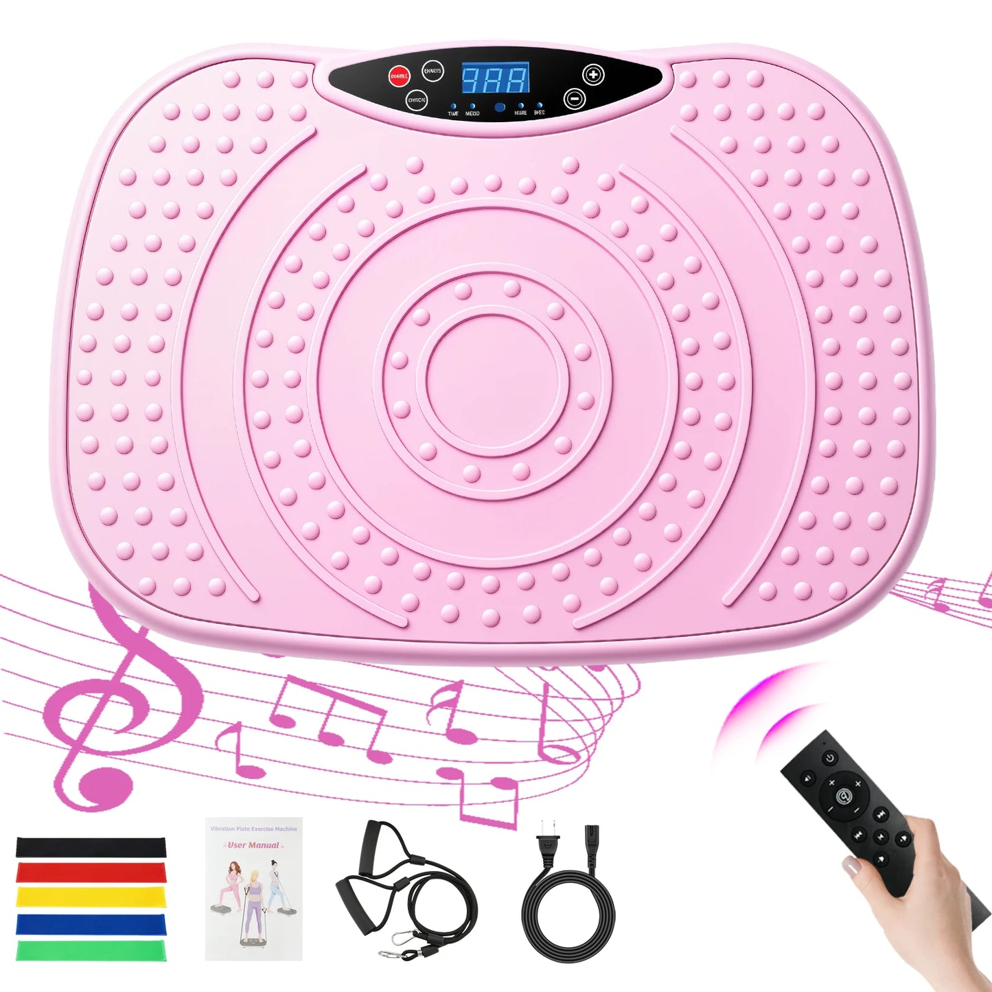 Portable Vibration Plate Exercise Machine Workout Platform with Bluetooth/Resistance Bands 5 Yoga Straps 10 Auto 200 Manual Speed Settings