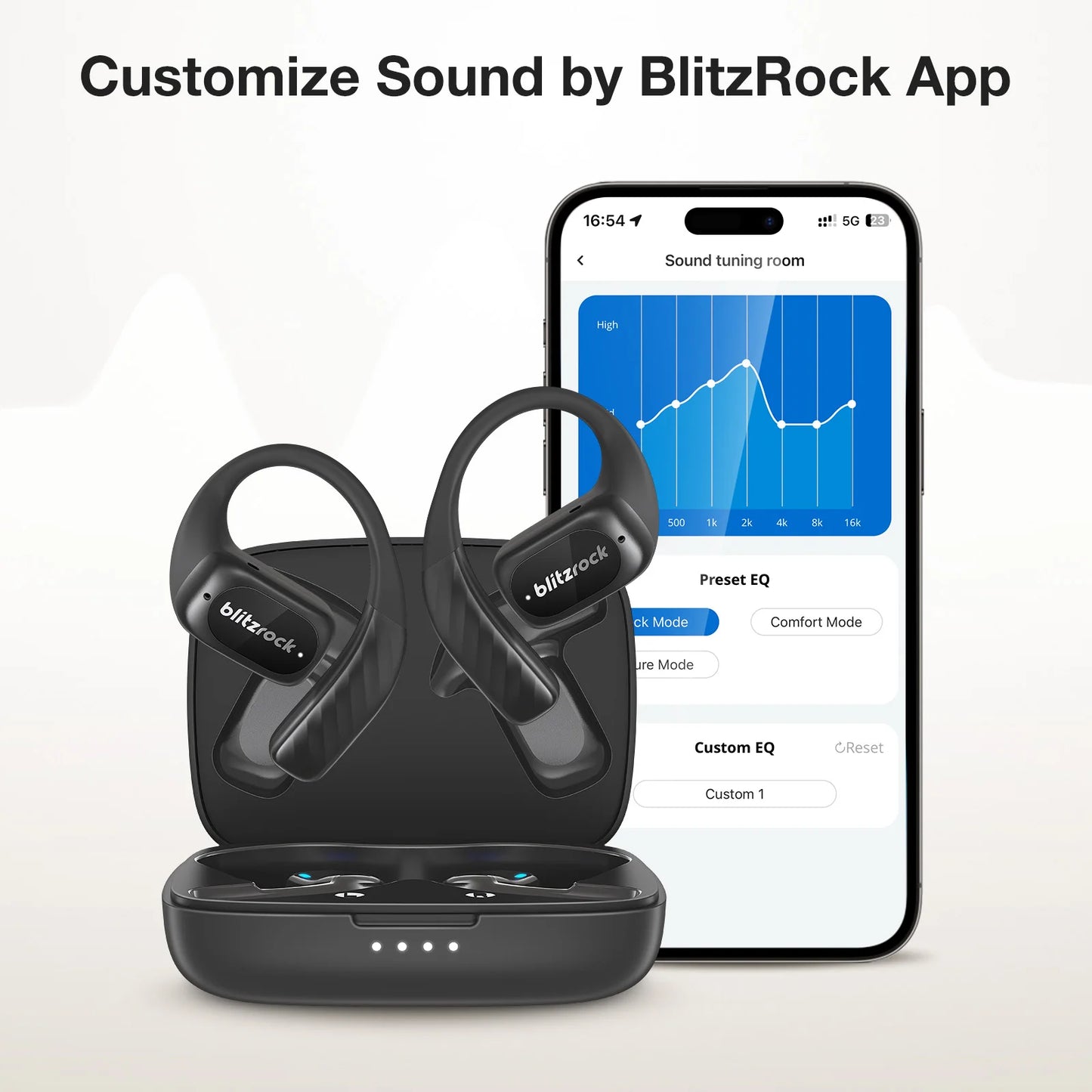 BR-CT3 Open Ear Earbuds Bluetooth V5.4 Earphones Air Conduction Earhook/Enhanced Bass 4 Mics Clear Calls App Control Earphones
