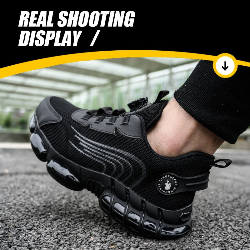 Steel toe cap, non-lacing, anti-impact/and anti-puncture casual work shoes