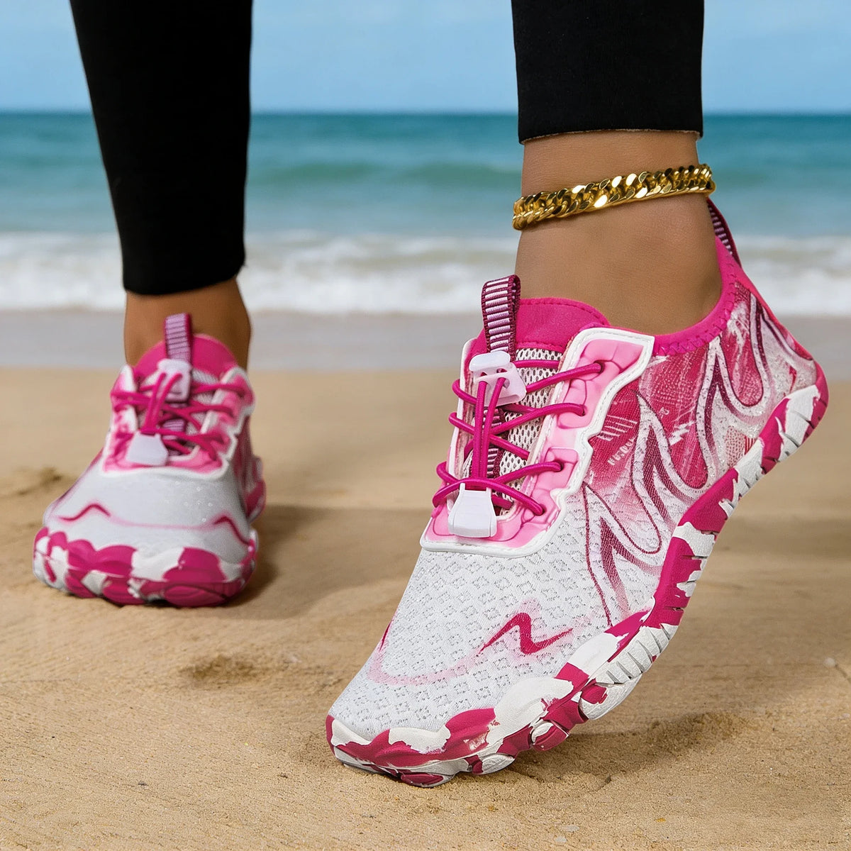 Women Quick Dry Barefoot Water Shoes, Gradient Print Breathable Aqua Sneakers/Non Slip Lightweight Swim Surfing Footwear for Beach
