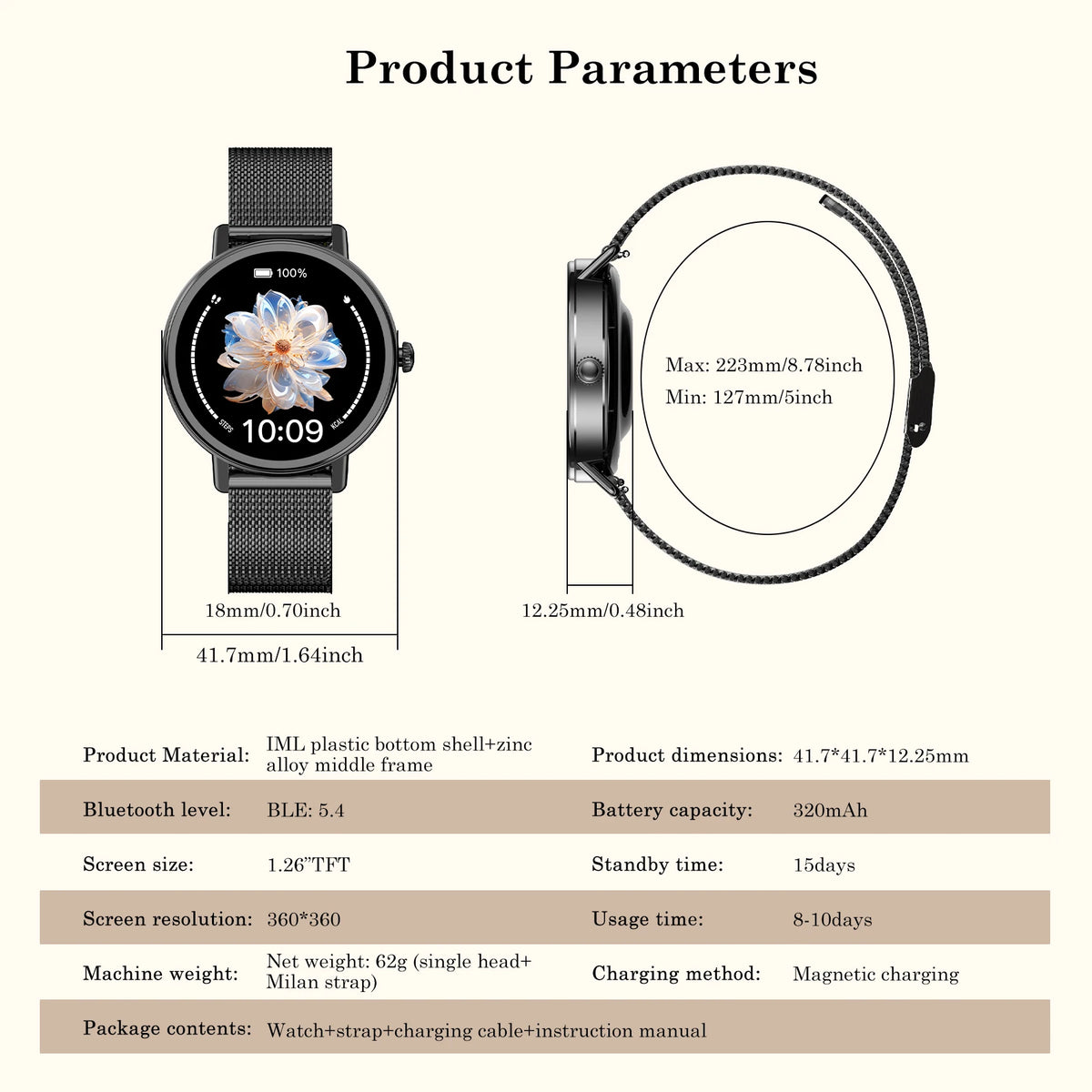 Blackview X30 Women's Smartwatch with Health Monitor Fitness Tracker/1.26” AMOLED Screen Bluetooth Smartwatch for Android IOS