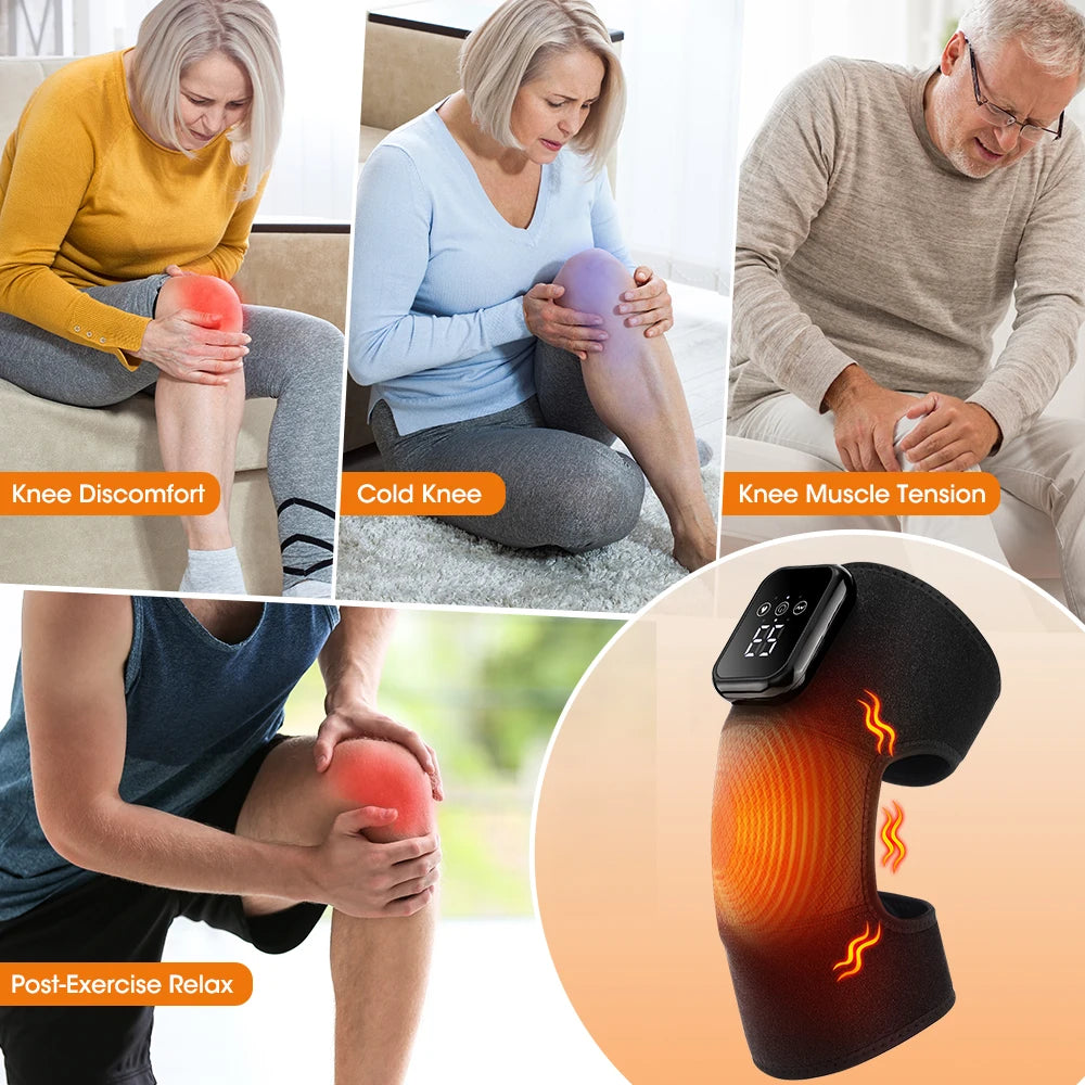 Smart Vibration Massage Knee Pad Heating Wrap Belt Larger Thermal/Area Joint Muscle Relaxation Brace Hot Compress Knee Massager