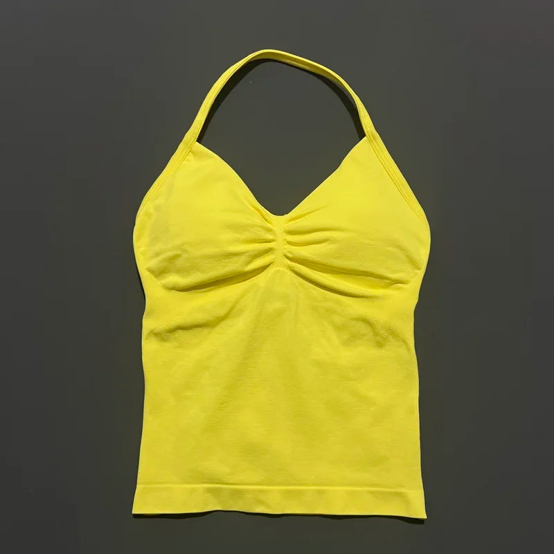 Histello Longline Strappy Top Women Sports Yoga Vest Fitness Tank Top/Gym Beautiful Open Back Bra Running Workout Halter