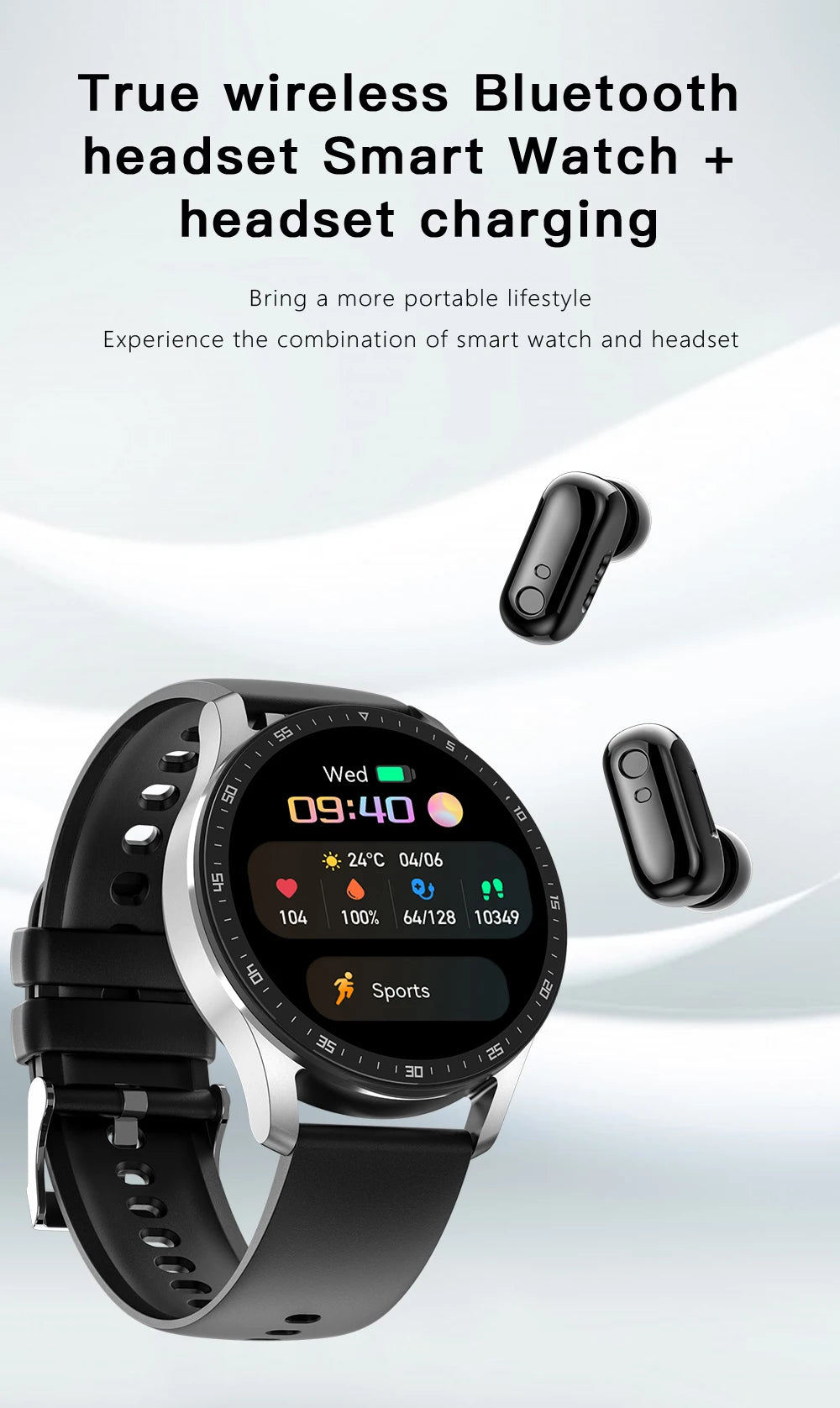 GEJIAN X10 Headset Smart Watch TWS Two In One Wireless Bluetooth/Dual Headset Call Health Blood Pressure Sport Music Smartwatch