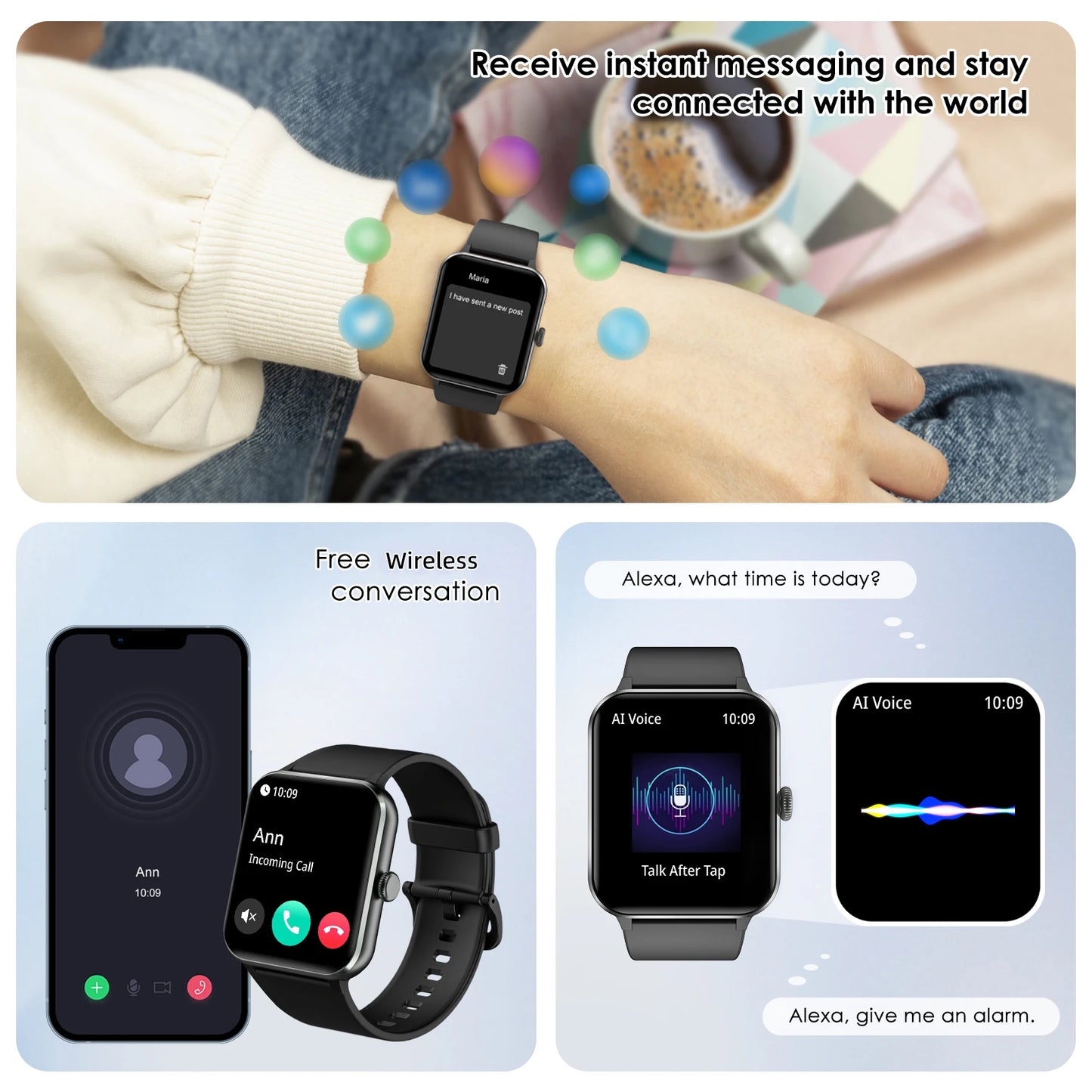 Blackview Smart Watch 1.85” Full Touch HD Bluetooth Calling Smartwatch/100+ Sports Fitness Tracking Watch with Voice Assistant