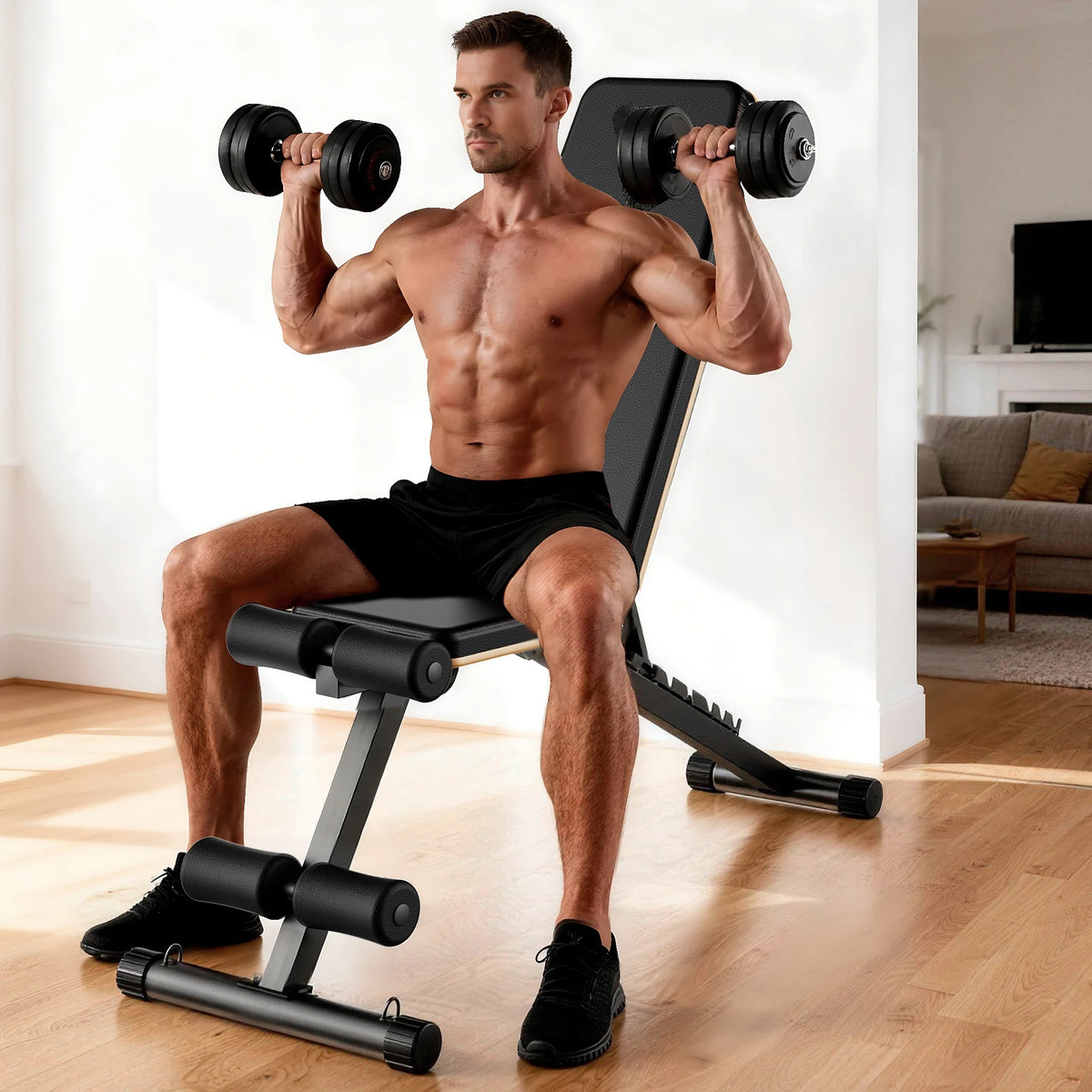 Foldable Dumbbell Bench Multifunctional Full Body Workout Home Gym/Adjustable Weight Bench with 660 lbs Capacity for Chest Shoulder
