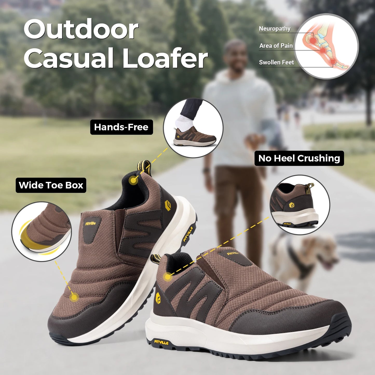 FitVille Men's Shoes Wide Width Slip On Hiking Comfortable Loafers/Go Walking and Trekking Trails  Sneakers with Arch Support