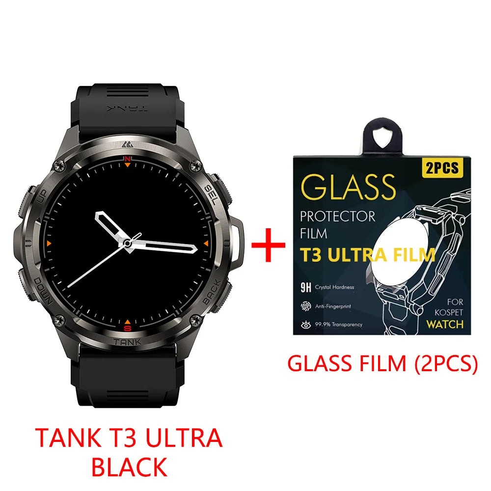 KOSPET TANK T3 Ultra GPS Smart Watch For Men Altimeter Compass/Barometric 470mAh 60 Days Battery Bluetooth Call IP69K Waterproof