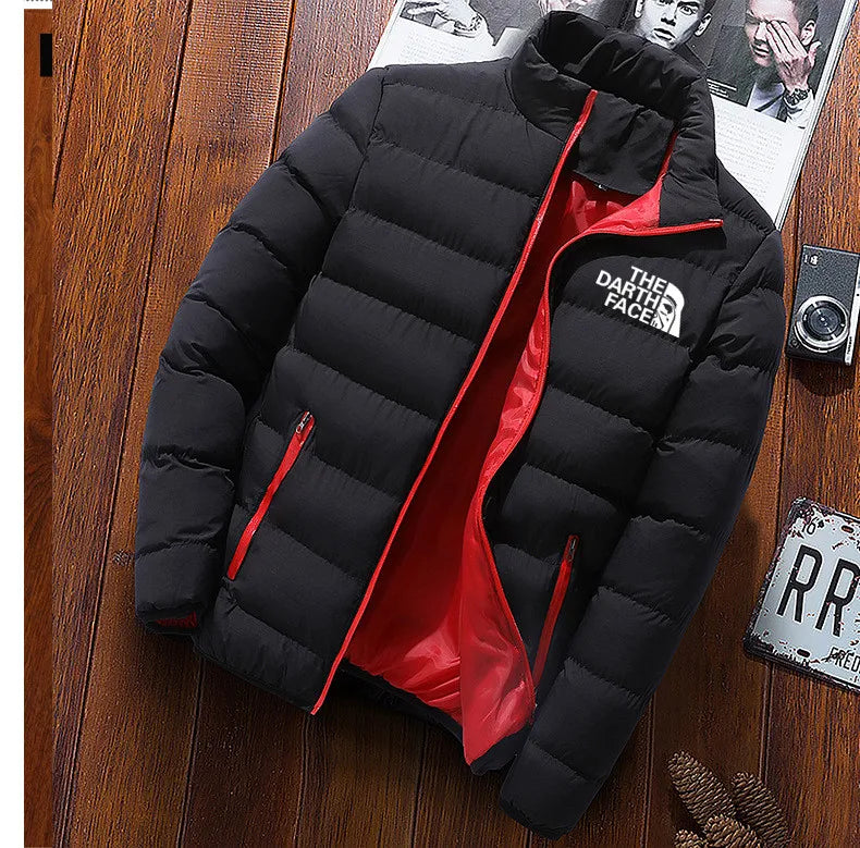 men's trendy casual wear new warm parka winter coat solid color/stand up collar zipper windproof cotton printed jacket
