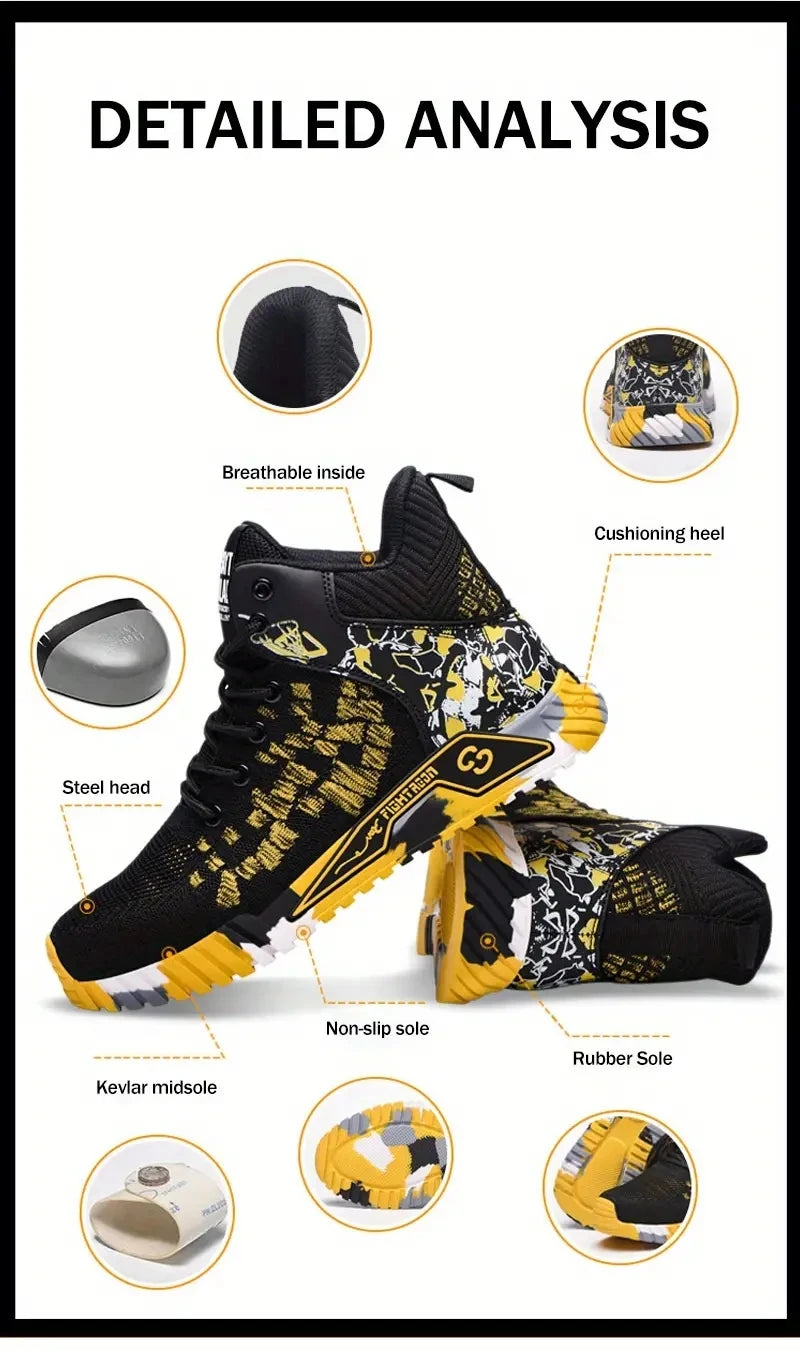 Camo Camouflage High Top Steel Toe Safety Work Boots for Men/Anti-Smash Puncture Resistant Breathable Indestructible