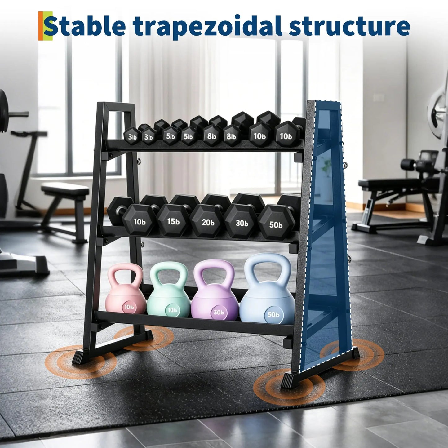 Dumbbell Rack 3 Tier Weight Rack For Home Gym Trapezoidal Frame/And H Frame Weight Stand For Dumbbells Kettlebells