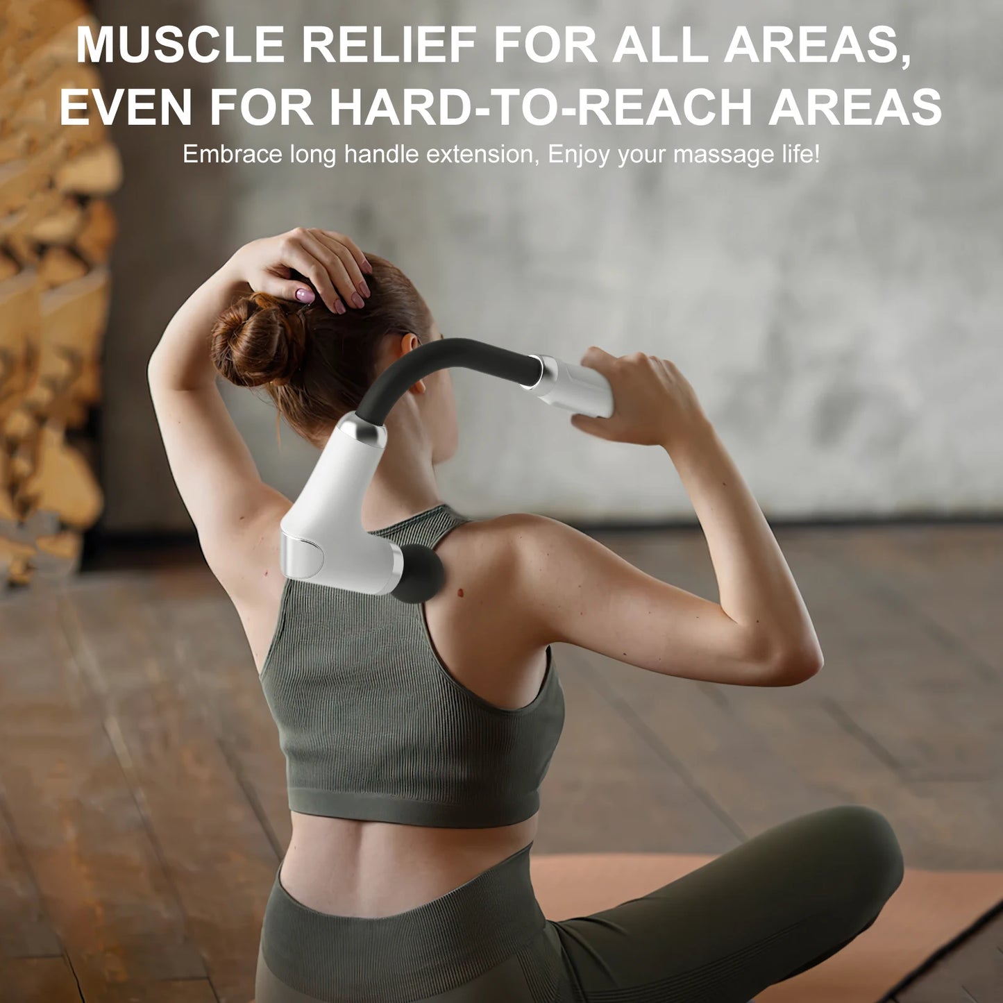 New 8-in-1 Long-Handle Massage Gun. Relieves Back and Full-Body Muscle Tension/6 Speeds & 3 Massage Modes for Deep Tissue
