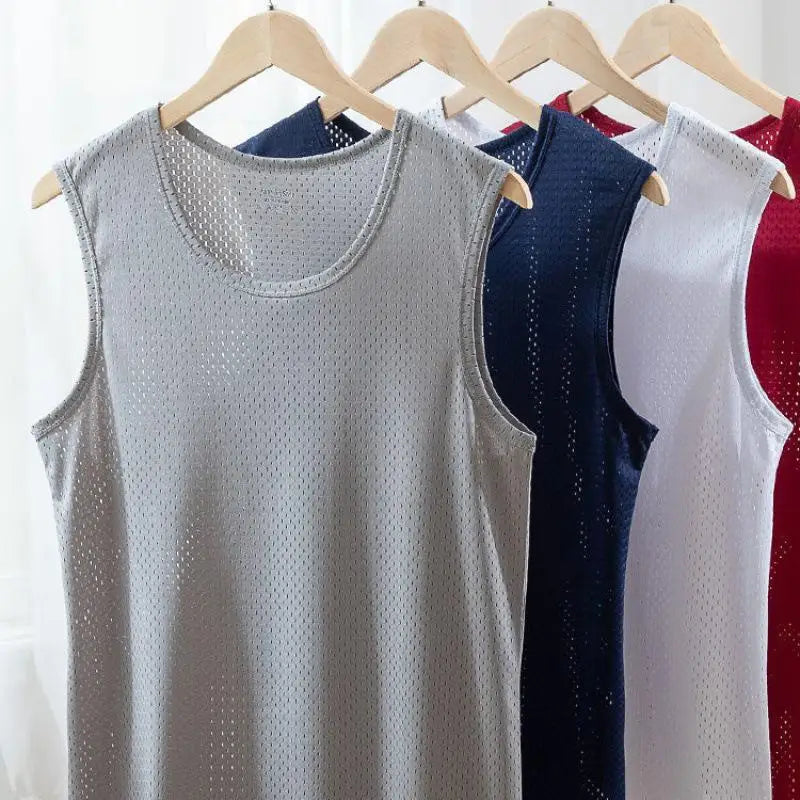 Men's Ice Silk Mesh Tank Tops Gym Stringer Transparent Bodybuilding/Sleeveless Shirt Fitness Vest Male mesh Muscle Shirt
