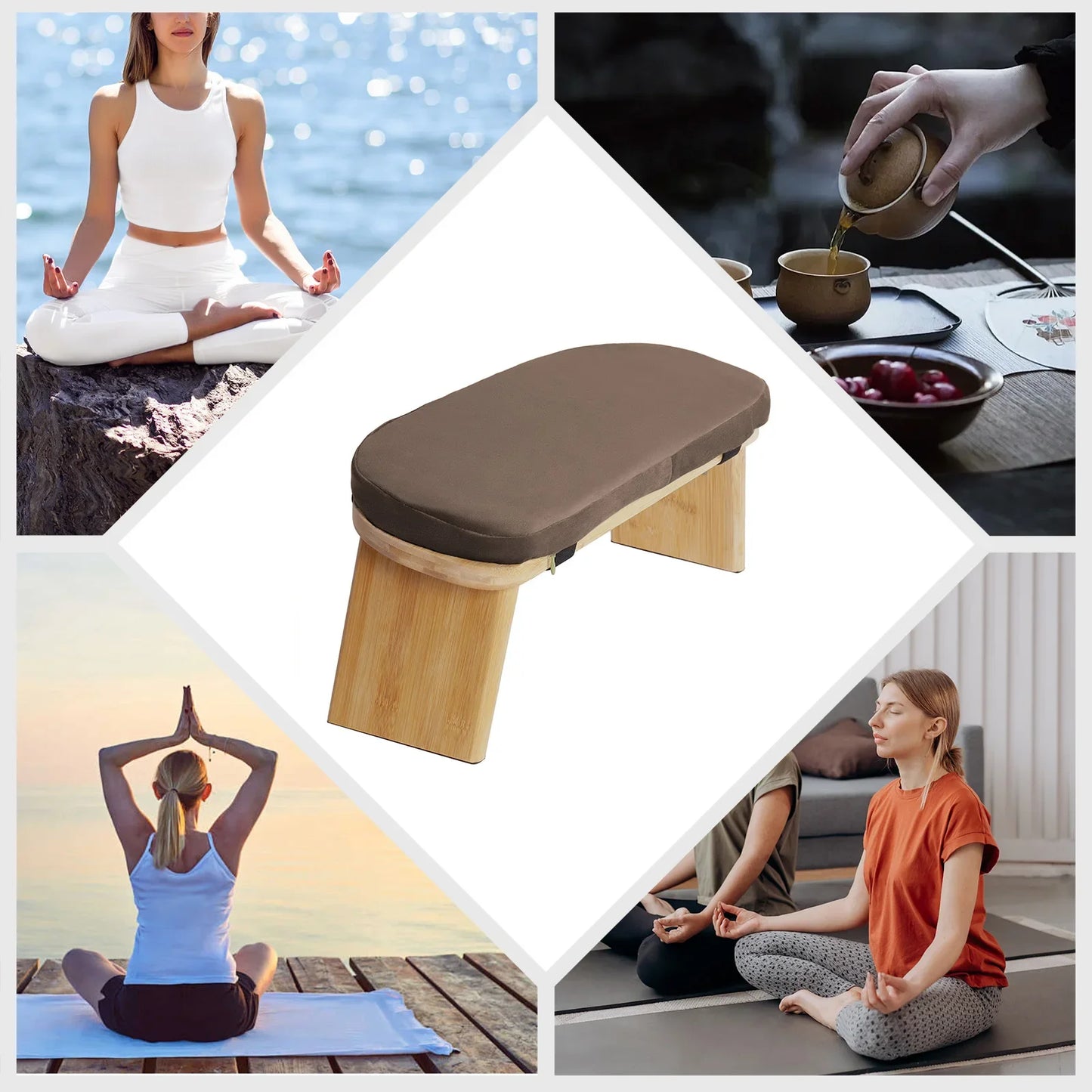 Meditation Prayer Bench, Portable Foldable & 5° Ergonomic Tilt Kneeling Meditation/Yoga Stool with Cushion & Carry Bag for Home/Studio/Gym