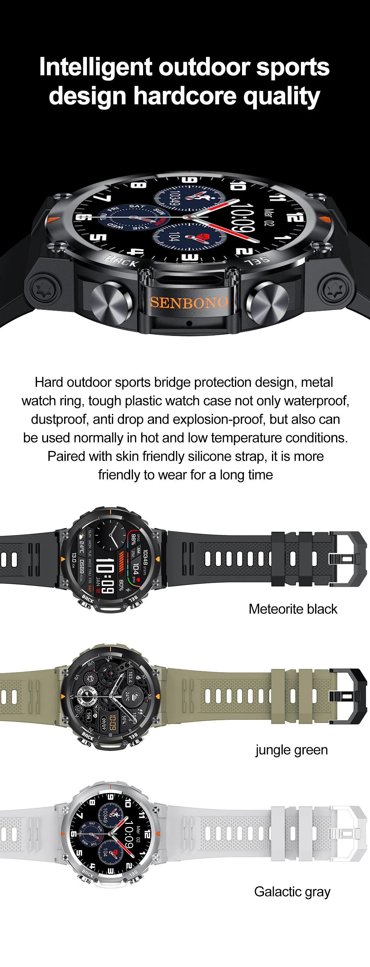 SENBONO MAX18 Smart Watch for Men AMOLED Screen AI GPT Bluetooth Call/410mAh Big Battery Fitness Tracker Men' Sport Smartwatch
