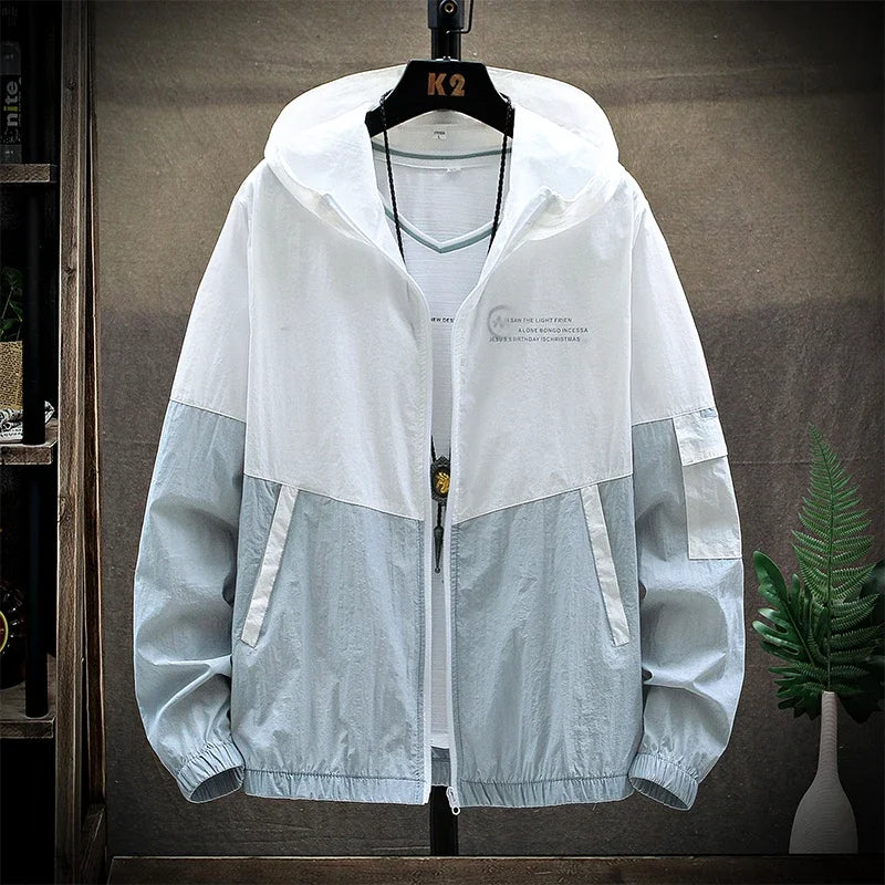 Summer Skin Coats Men Ultra Light UV Sun Protection Big Size Hooded/Windbreaker Jacket Men Striped Casual Outwear