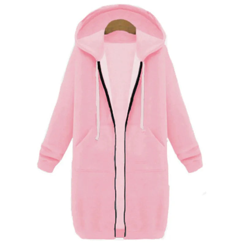 Autumn and Winter Women's Clothing American Hooded/Long-sleeved Medium and Long Sweater Fleece Jacket