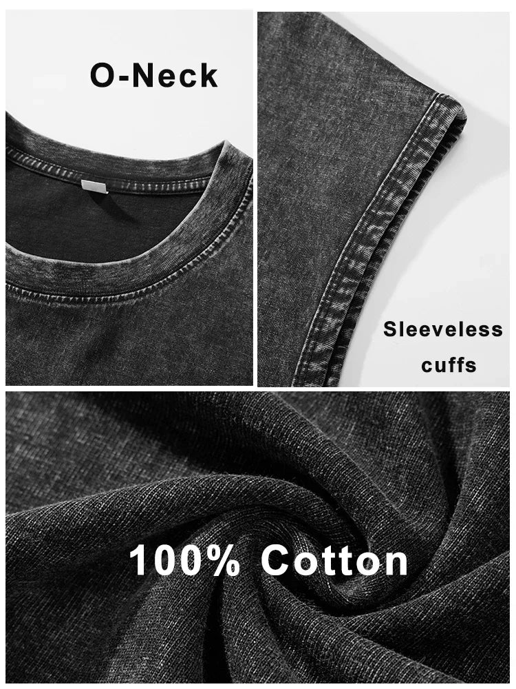 Men Tank Top 100% Cotton 230G Heavyweight Washed Vintage/Oversized Summer Street Casual Sleeveless Shirt