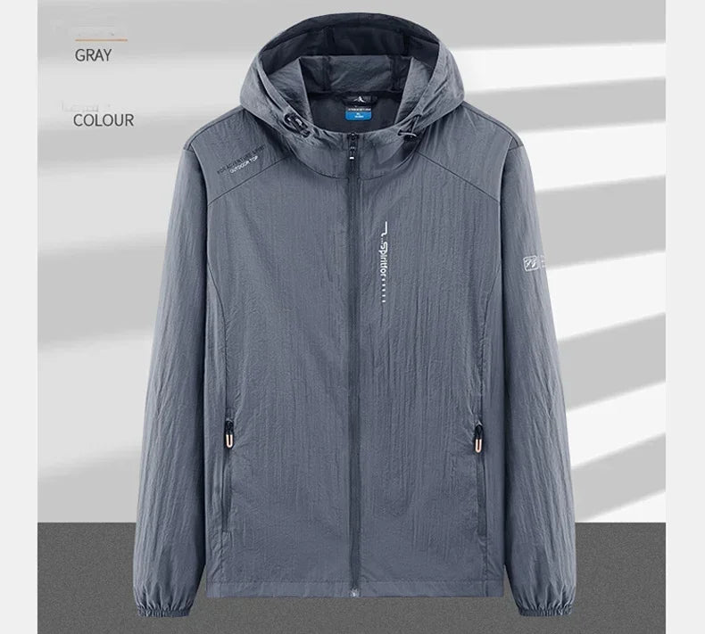 Men's UPF 50+ UV Protection Windbreaker Quick Dry Jacket/Outdoor Sun-Protective Thin Hiking Fishing Cycling Hooded Sport Light