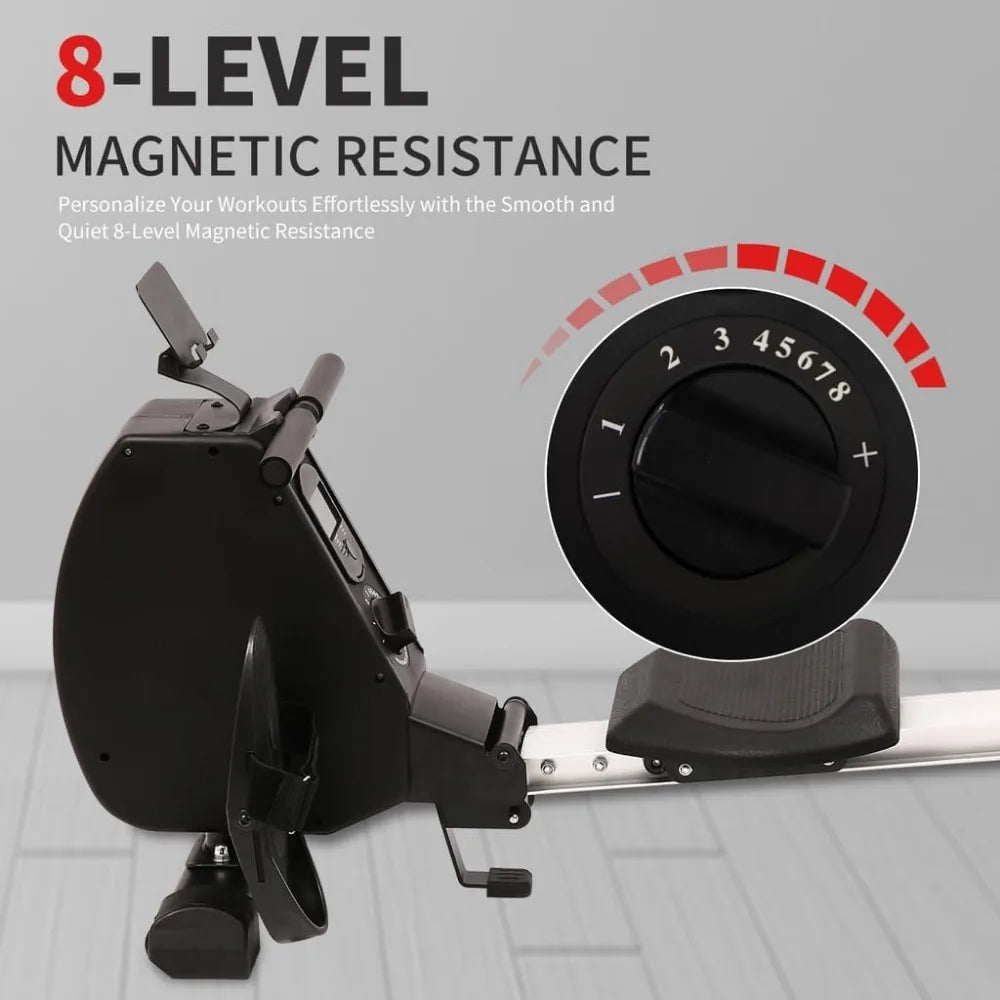 Adjustable Resistance Folding Rowing Machine with Digital Display/264 lbs Weight Capacity, Home Fitness Black and White