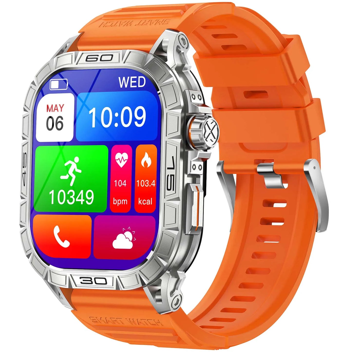 EIGIIS New Smart Watch ED Display 100+ Sport Mode With Compass/IP68 Waterproof Bluetooth Call Heart Rate Blood Pressure Men K63