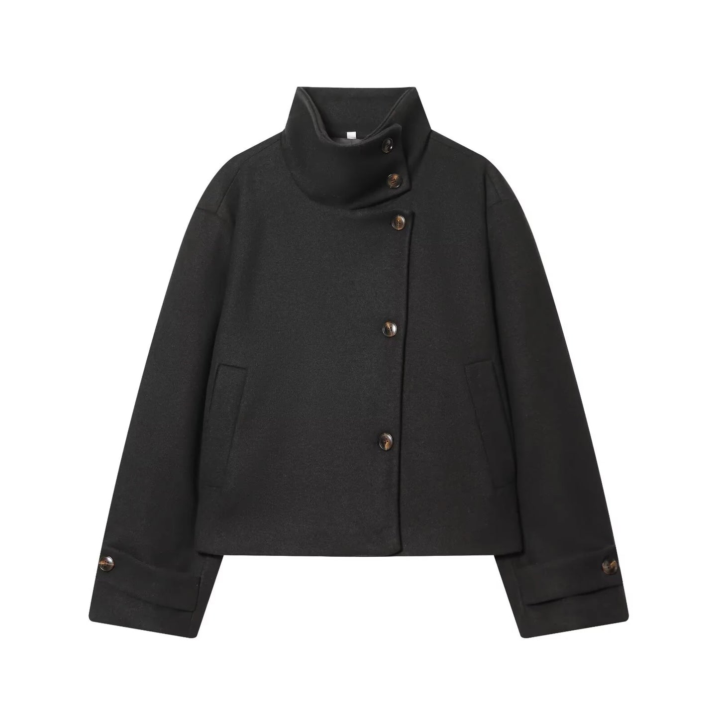 European and American Winter New Women's Loose and Casual Style/Simple Long Sleeve Buckle Stand up Collar Coat