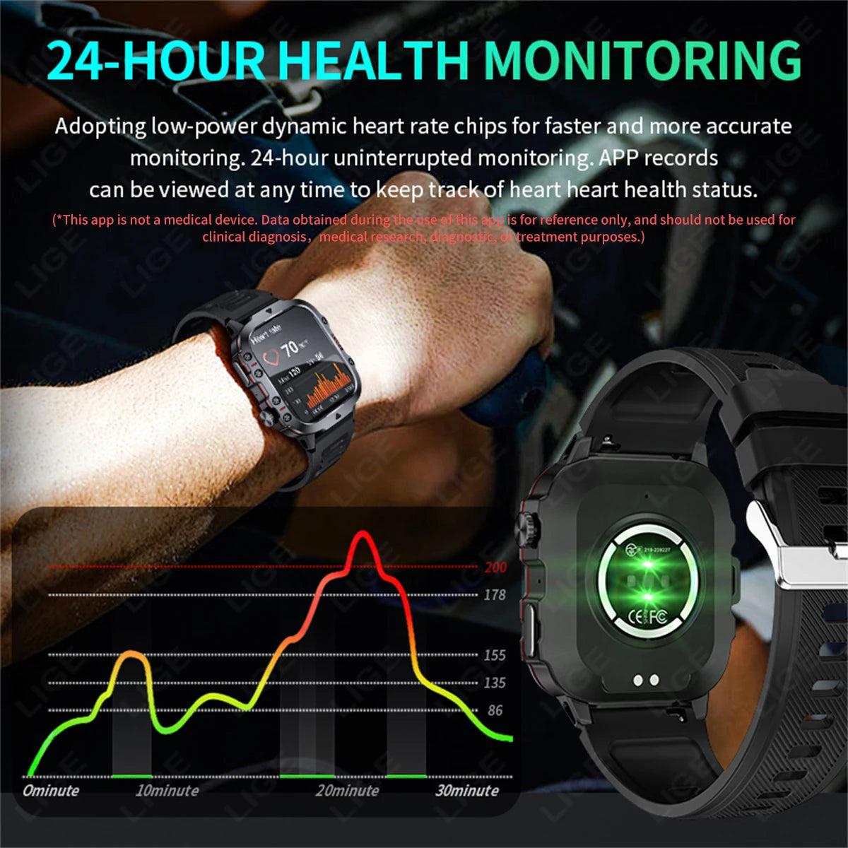 LIGE New Smart Watch 1.96 Inch Screen 420 Bluetooth Call/Watch Sports Fitness Waterproof Smartwatch For Men