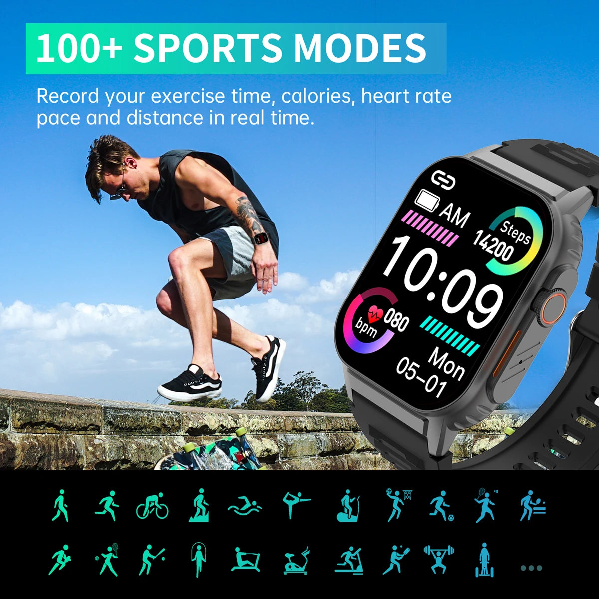 Smart Watch(Answer/Make Call), 2.01" Smartwatch for Men Women/IP67 Waterproof, 100+ Sport Modes Fitness Tracker