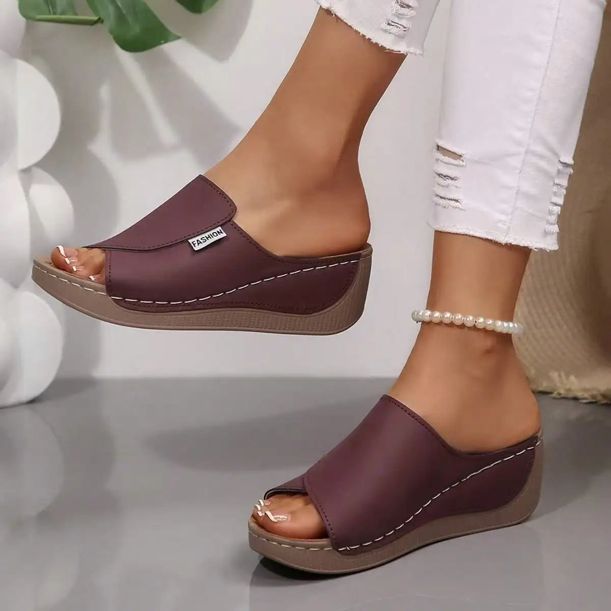 Women's Cork Wedge Platform Slide Mules Single Strap Open Toe/Slip On Sandals Non-Slip Comfort Summer Footwear
