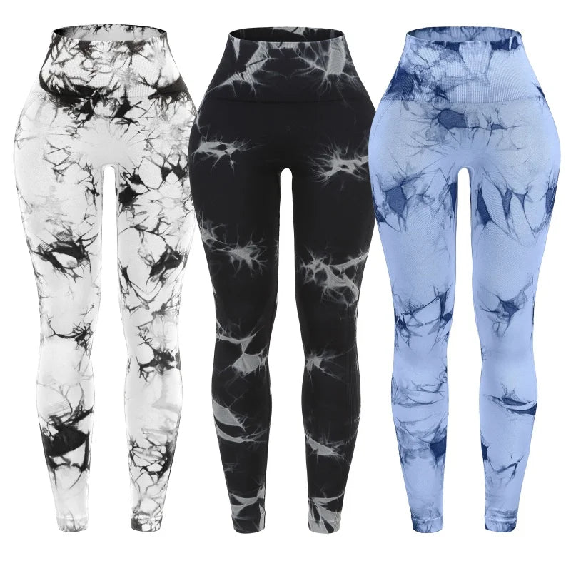 3 Piece Workout Leggings Sets for Women High Waisted Tie Dye Gym Scrunch/Lifting Seamless Yoga Leggings Athletic Pants