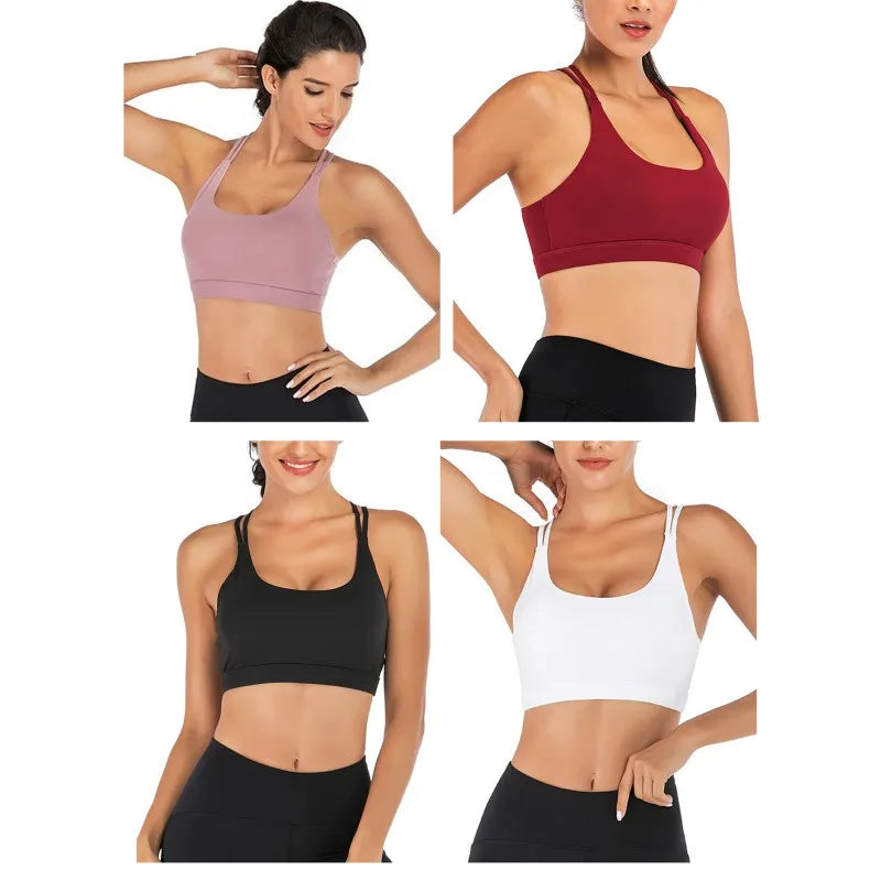 Vest Yoga Top Sports Bra Back Cross Solid Color/Fine Belt Sports Exercise Bras Women's Wear