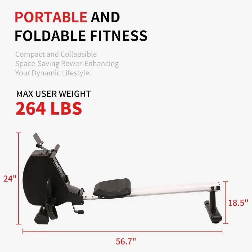 Adjustable Resistance Folding Rowing Machine with Digital Display/264 lbs Weight Capacity, Home Fitness Black and White