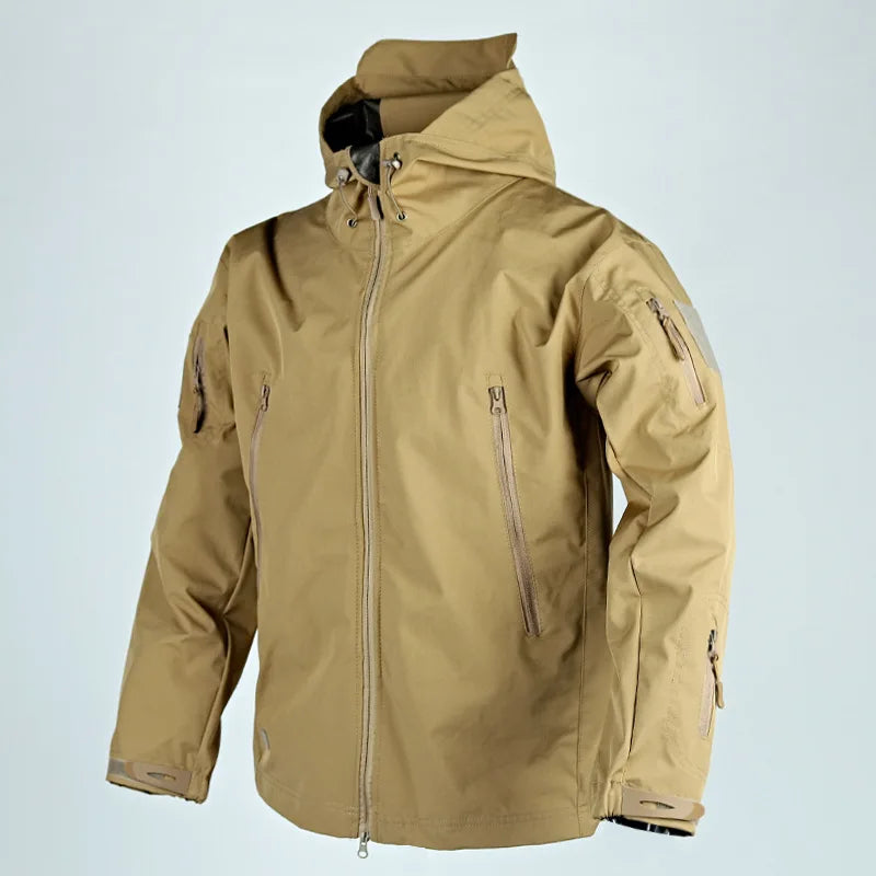 Men's Military Tactical Jackets Full Zip Shark Skin Soft Shell Tactical/Waterproof Windbreaker Outdoors Hiking Hooded Coat S-4XL