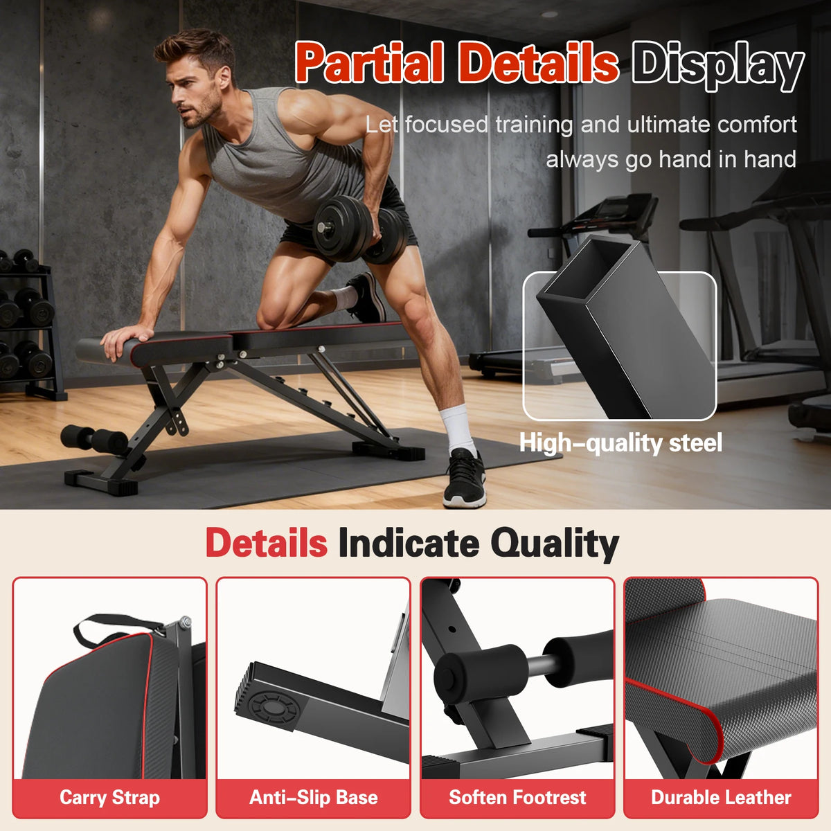 Multifunctional Dumbbell Bench Adjustable Foldable Weight Bench/Abdominal Waist Fitness 660LBS Capacity for Home Gym 6-Position Bench