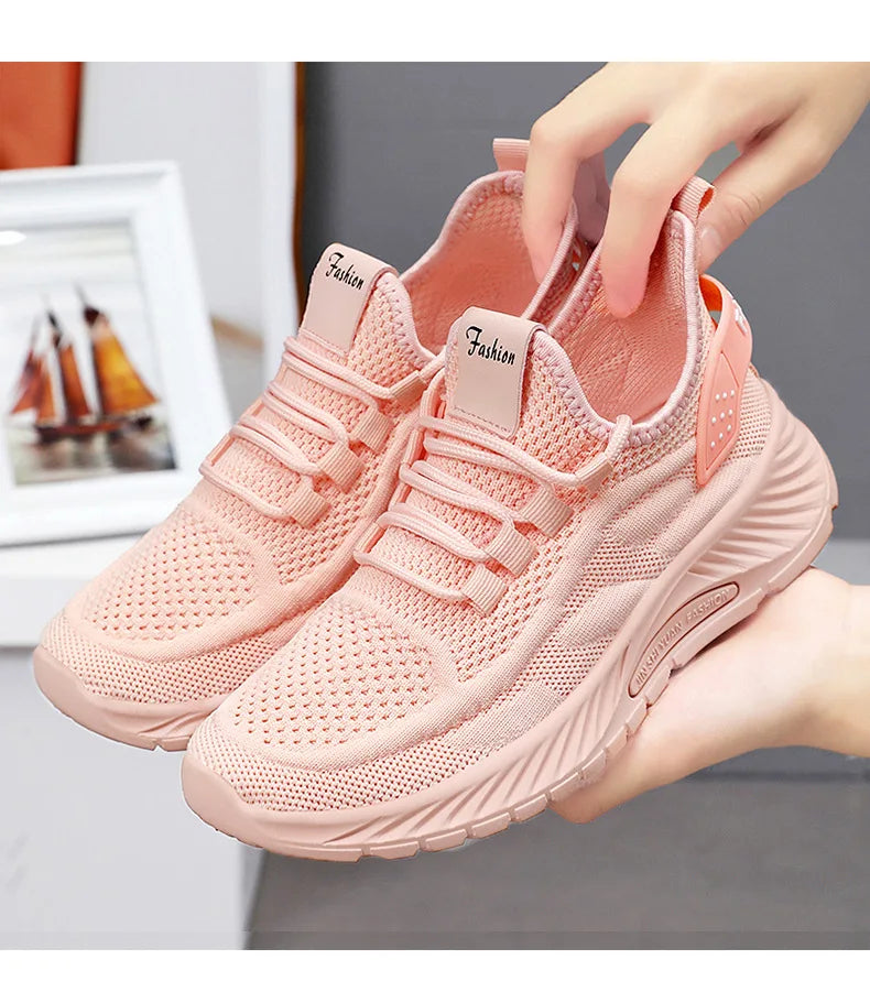 Trendy Shoes for Women Summer Breathable Comfortable Sneakers/Lace up Running Shoes Women's Knit Mesh Design Shoes