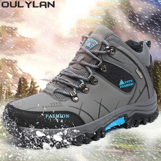 Oulylan Climbing Shoes Sports Thick Insulation Men/Hiking Waterproof Trekking Boots Mountain Rubber Sole Shoes