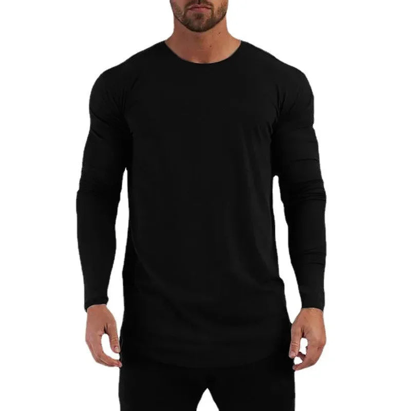 Plain Cotton Breathable Long Sleeve Clothing Gym Fitness Bodybuilding/Sport T-shirts Men's Workout Casual Slim Fit Autumn Shirts