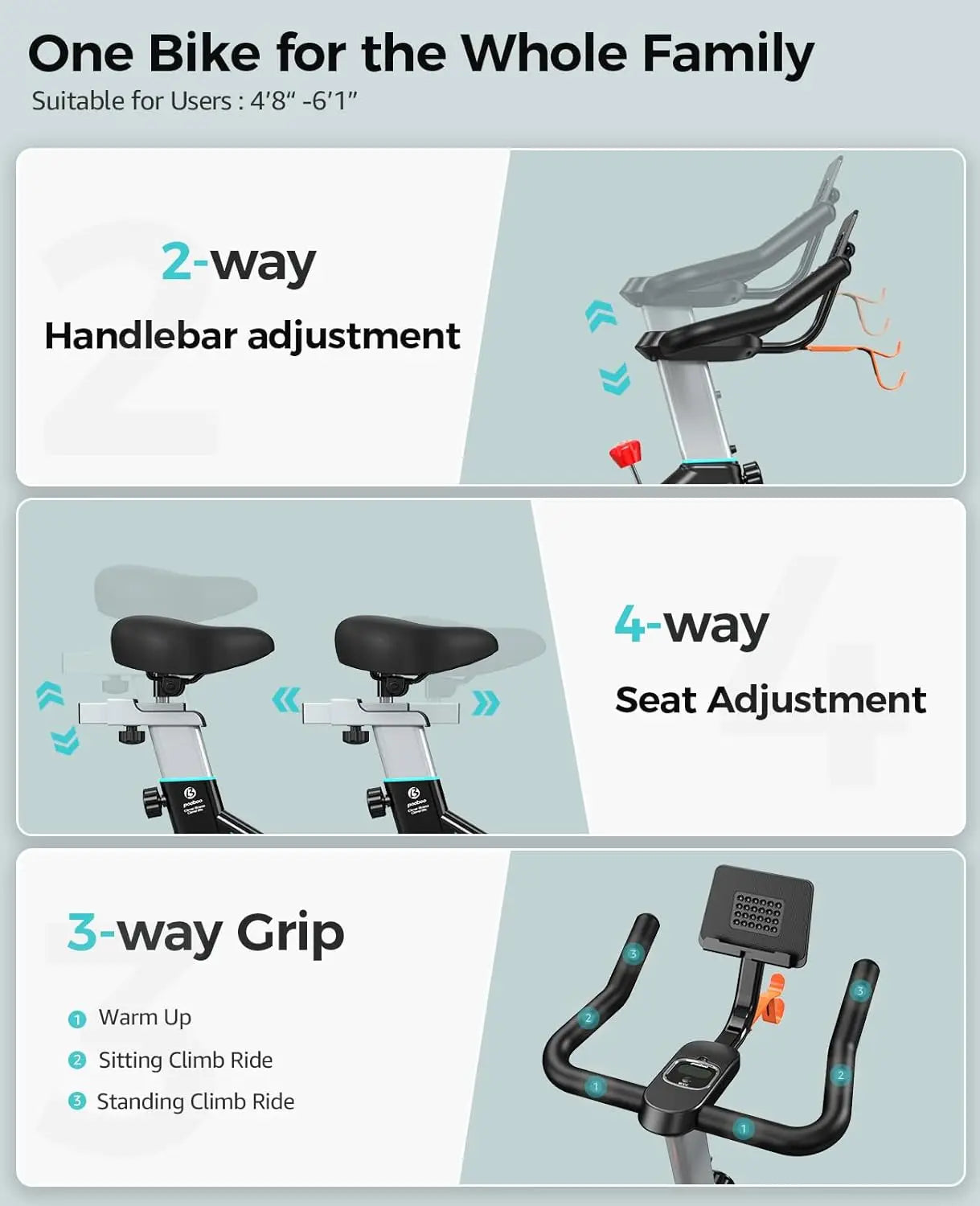 Exercise Bike, Adjustable Magnetic/Brake Pad Resistance Silent Belt Drive/Indoor Cycling Bike for Home Cardio Fitness Station