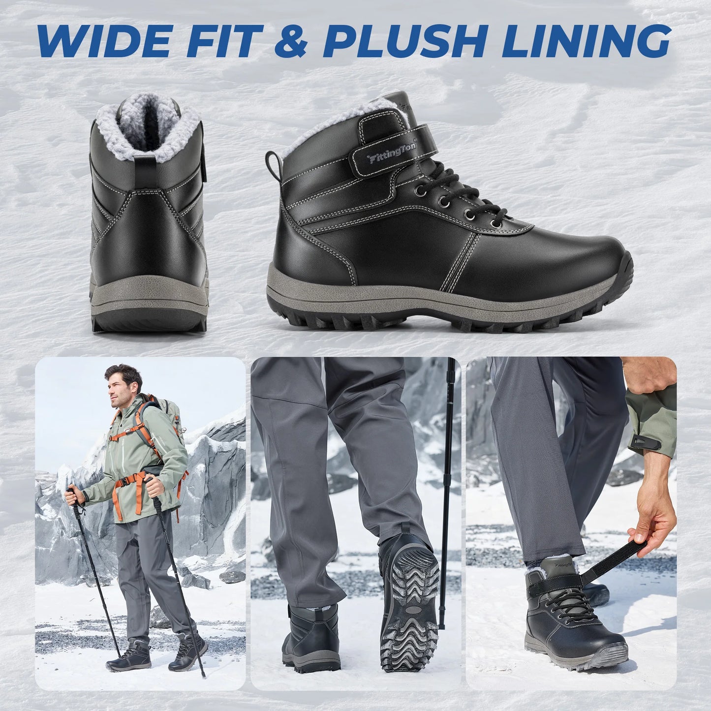 Fittington Snow Boots for Men Winter Boots Wide Fit -15℃ Cold-proof/Warm Thick Lined Outdoor Hiking Shoes Men's Winter Footwear
