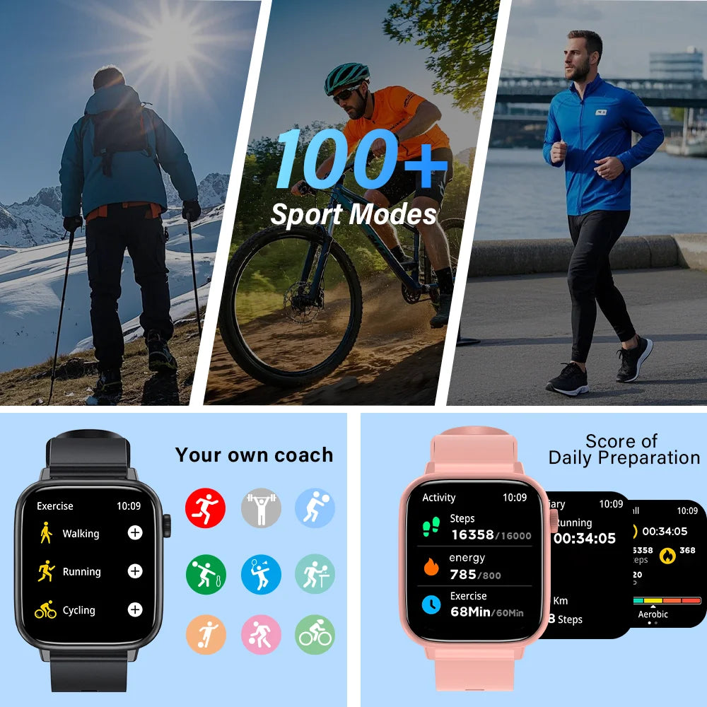 LAXASFIT New Smart Watch Bluetooth Call 24/7 Heart Rate Monitor/IP68 Waterproof 100+ Sport Mode Smartwatch for Men Women