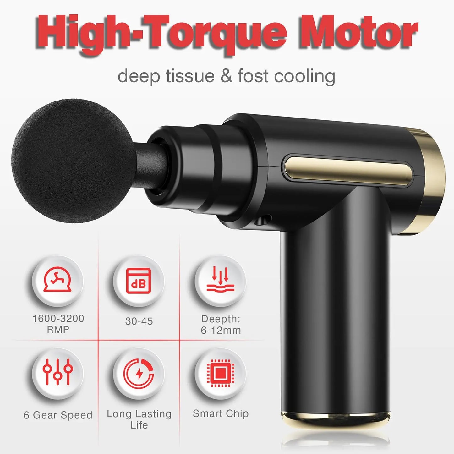 Mini Electric Massage Gun 4 Heads 6 Speeds/Deep Tissue Percussion for Body Pain Relief