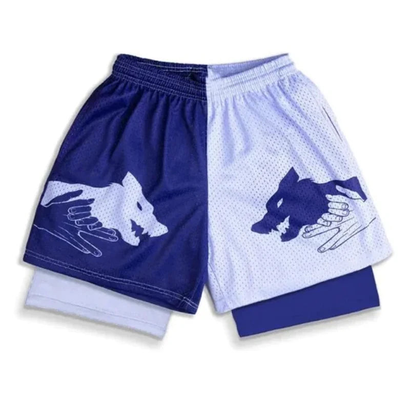 Stylish 2 in 1 Workout Running Shorts for Men Gym Athletic/Quick Dry Shorts with Liner Summer Casual Print Shorts with Pockets