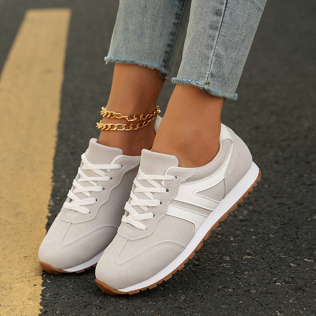 Sneakers For Women Fashion Tennis Shoes Casual Athletic/Solid Color Low Top Lace Up Plain Toe Fabric Inner PVC Sole Shoes