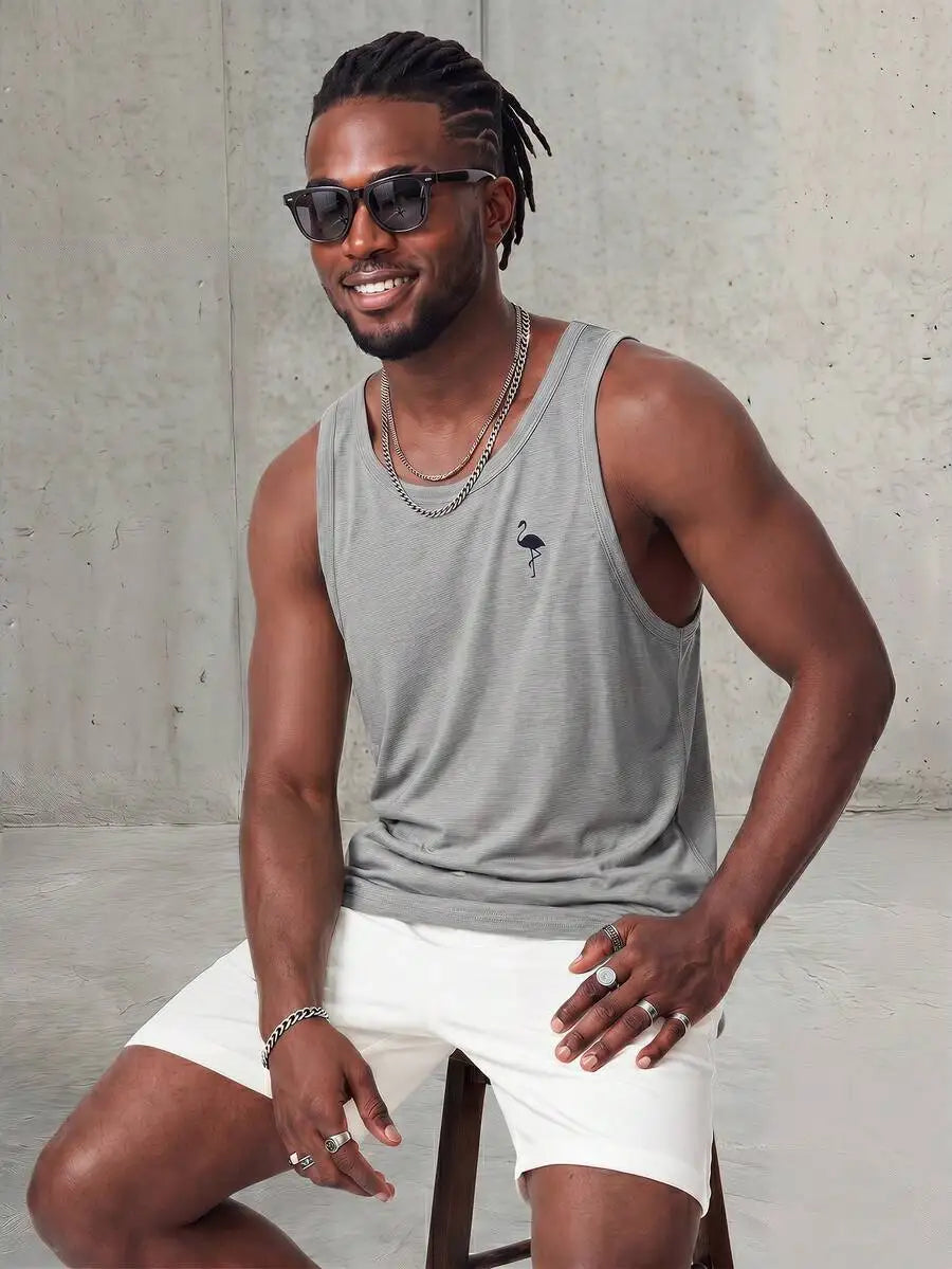 AXEPEAK Men's Casual Sports Tank Top Embroidered Logo Gym/Athletic Muscle Tank Summer Slim Fit Designer Luxury Brand Style