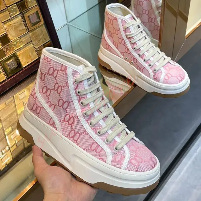 2026 Luxury Brand Famous Designer Women's Thick Soled Canvas Shoes/Retro Height Increasing Casual Correct Version Canvas Shoes
